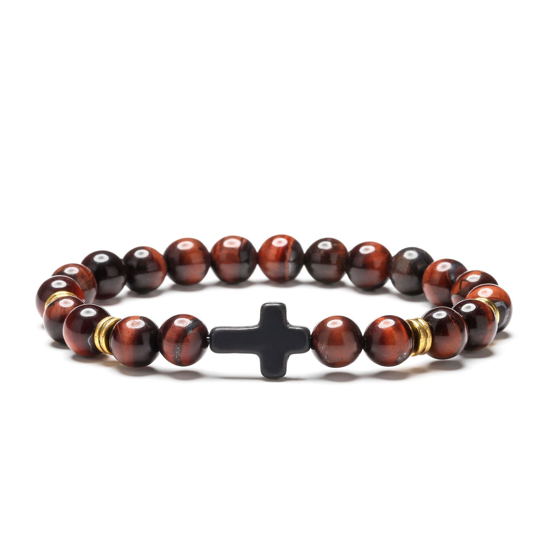 Pulseras de piedra volcánica de aleación de cruz turquesa roja al por mayor
